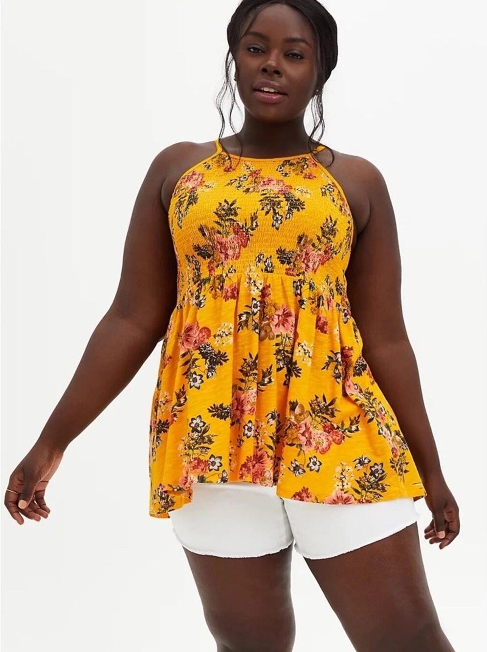Torrid High Neck Smocked Tunic Top Floral Size 1X Women